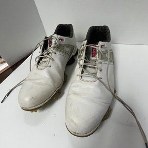 Footjoy tour Golf shoes - white - red/yellow cleats - 10.5 - good